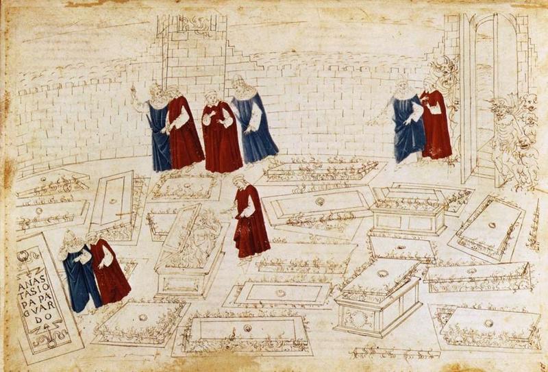 Sandro Botticelli, Drawing for Inferno X: Dante and Virgil in the City - pencil and paint drawing