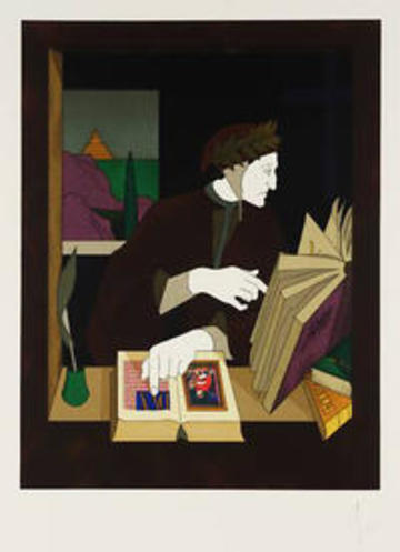 art piece of dante reading books