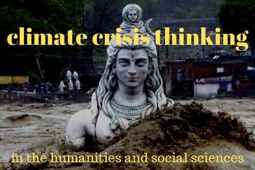 Climate crisis thinking final logo page 001 climate crisis thinking logo - a statue immersed in dirt/sand with yellow text 'climate crisis thinking in the humanities and social sciences'
