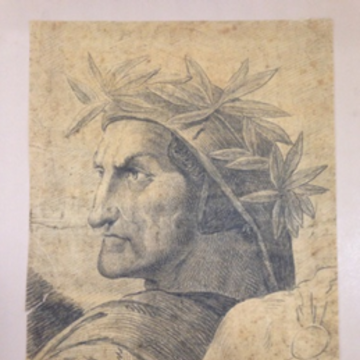 Dante in oxford Drawing of Dante with plant headdress.