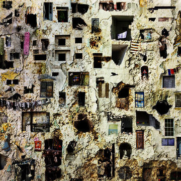 artistic image of broken building facade